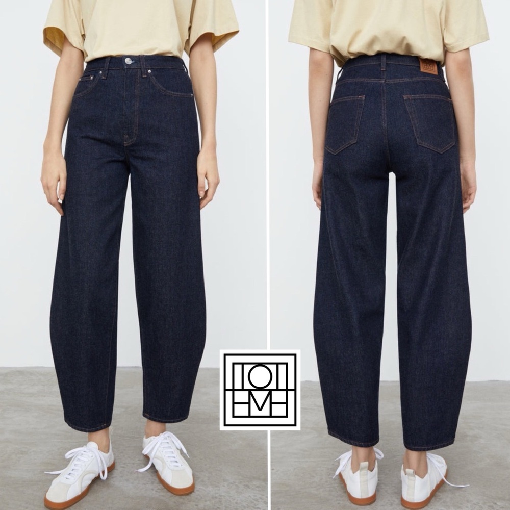 Totême Barrel Leg Jeans Raw Blue Wash 26 Organic Cotton High Rise Made in Italy - Picture 3 of 16